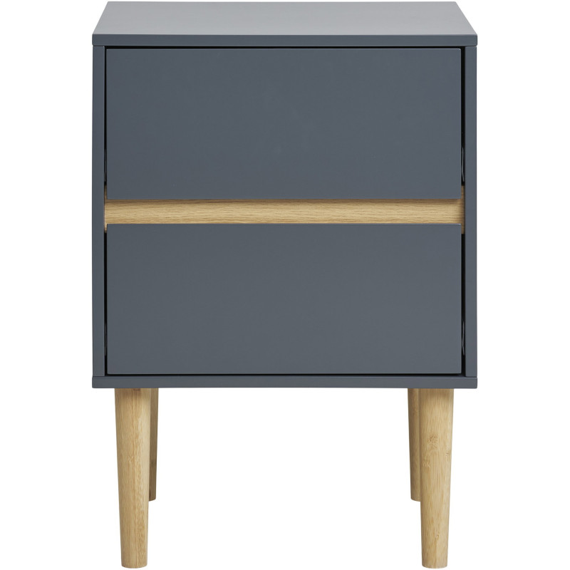 Chevet moderne 2 tiroirs Bois MDF Gris foncé Naturel Bisley 