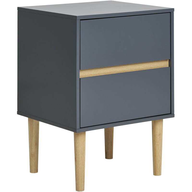 Chevet moderne 2 tiroirs Bois MDF Gris foncé Naturel Bisley 
