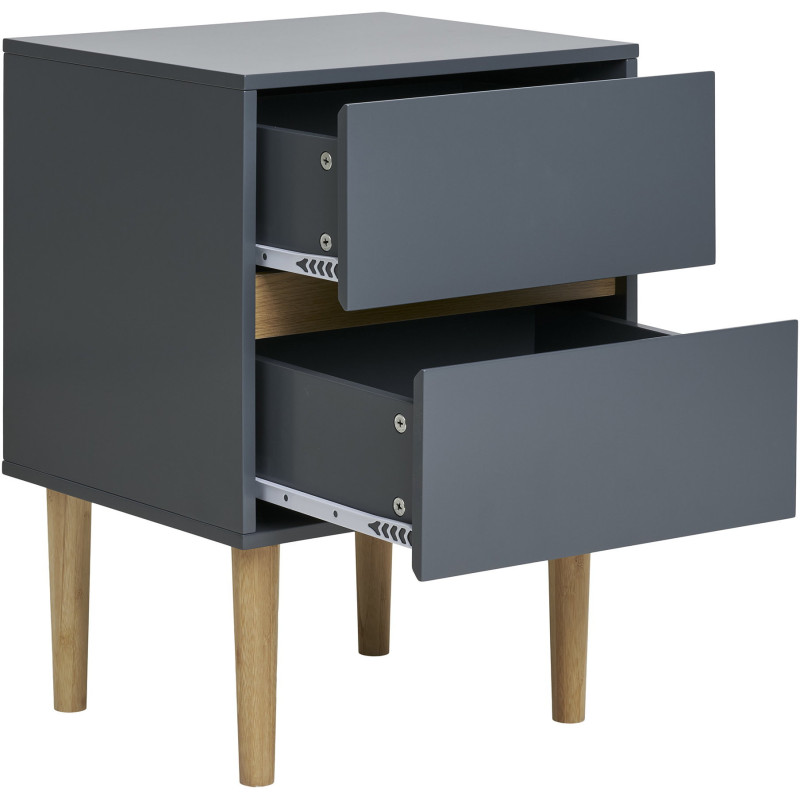 Chevet moderne 2 tiroirs Bois MDF Gris foncé Naturel Bisley 