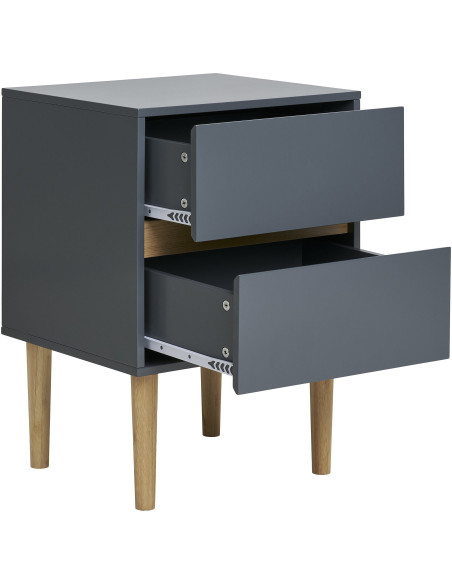 Chevet moderne 2 tiroirs Bois MDF Gris foncé Naturel Bisley 