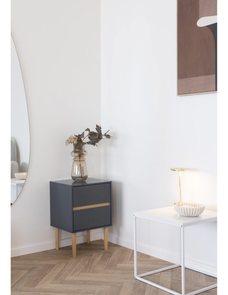 Chevet moderne 2 tiroirs Bois MDF Gris foncé Naturel Bisley 