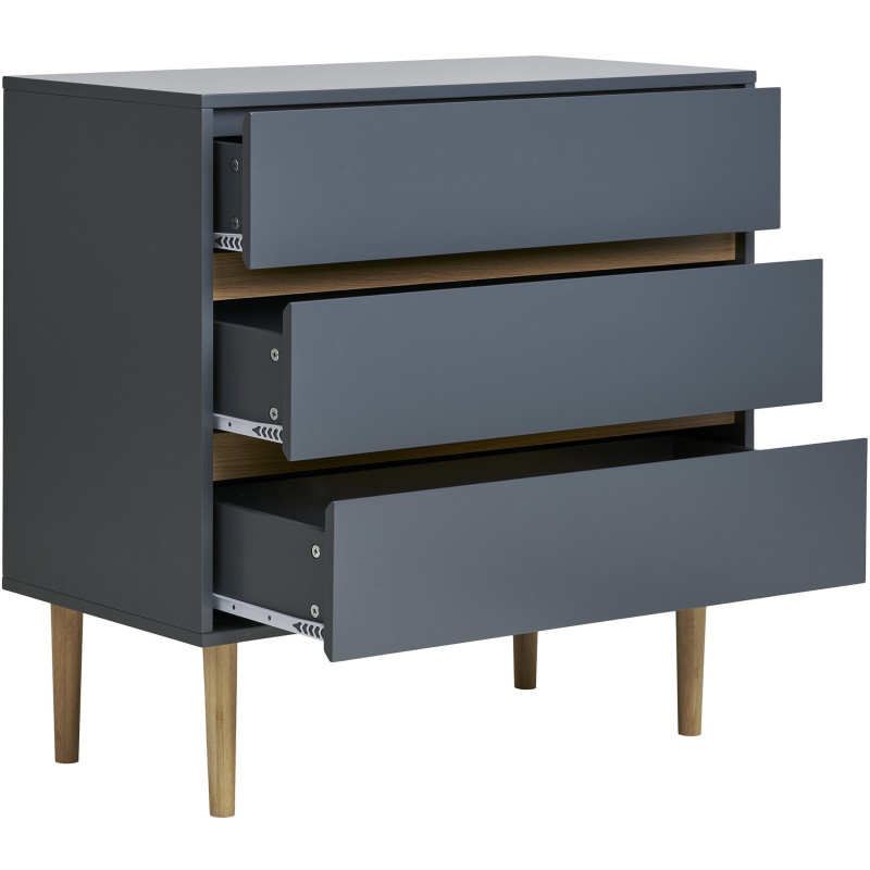 Commode moderne 3 tiroirs Bois MDF Gris foncé Naturel Bisley 