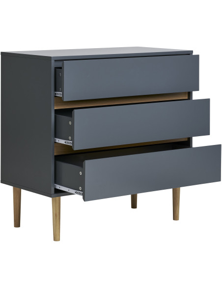 Commode moderne 3 tiroirs Bois MDF Gris foncé Naturel Bisley 