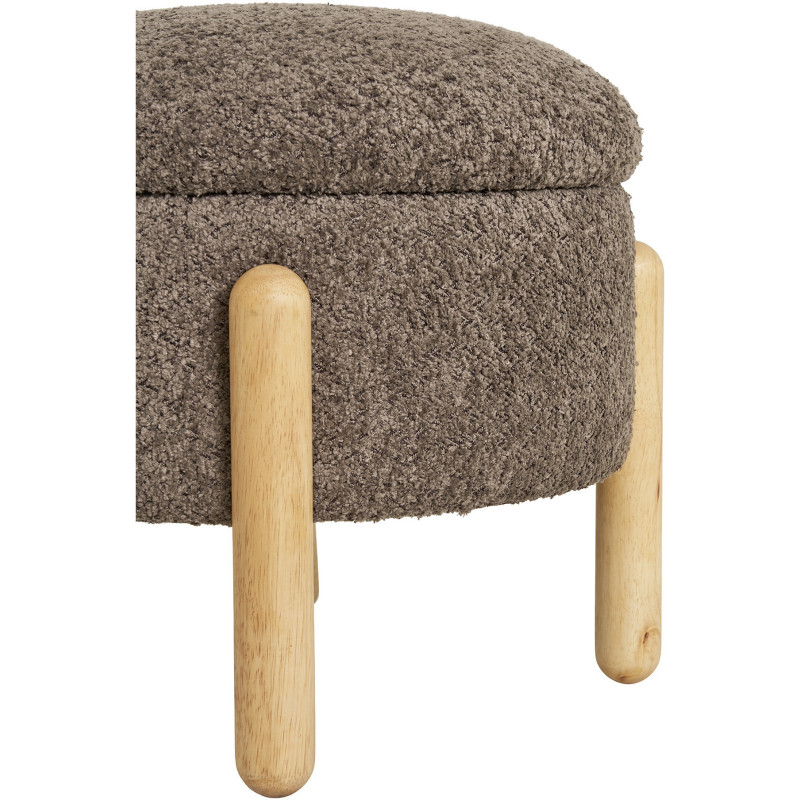 Pouf bouclette Coffre de rangement Rond Tissu Marron Bouclé Bois de pin Naturel Medas 