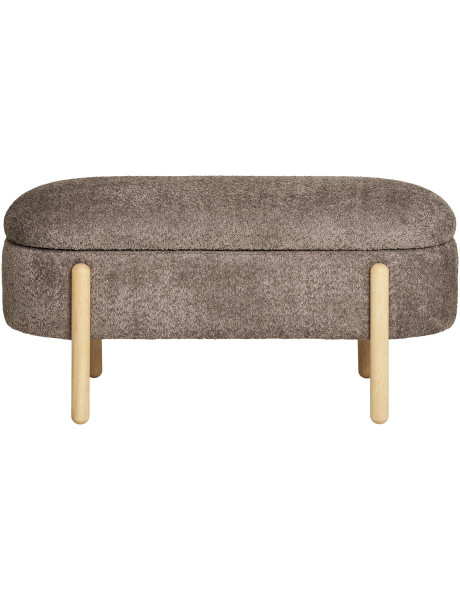 Banquette bouclette Coffre de rangement 2 places Tissu Marron Bouclé Bois Naturel Branca 