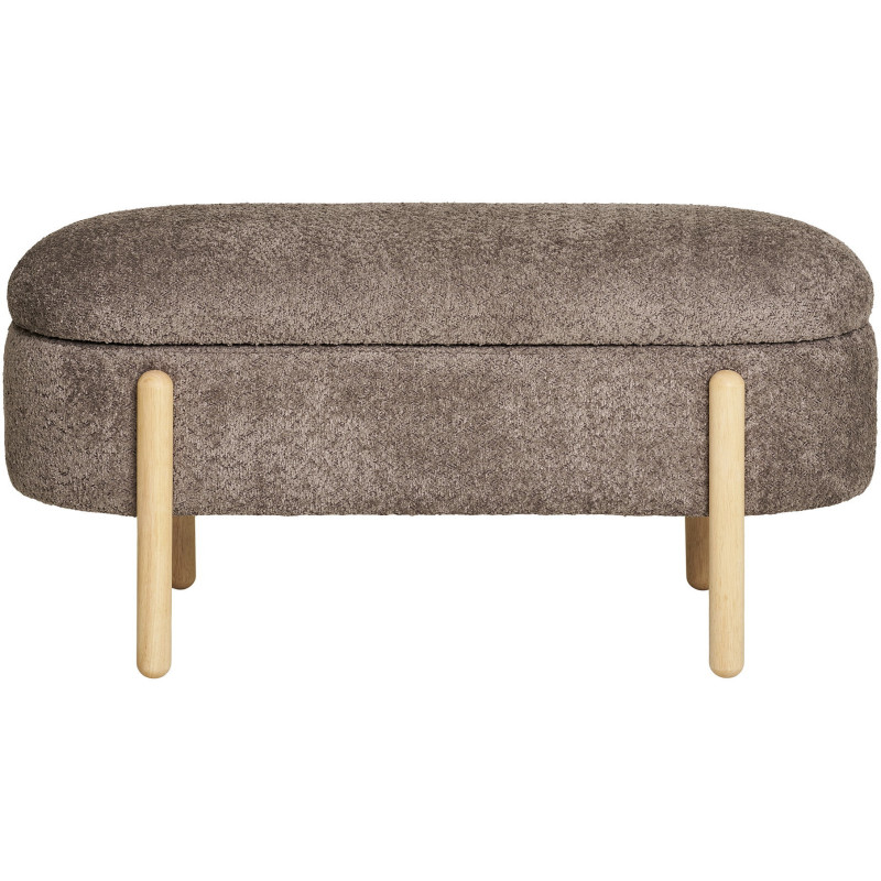Banquette bouclette Coffre de rangement 2 places Tissu Marron Bouclé Bois Naturel Branca 