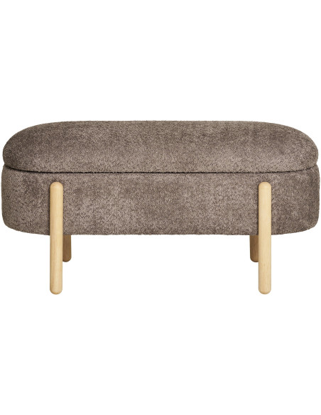Banquette bouclette Coffre de rangement 2 places Tissu Marron Bouclé Bois Naturel Branca 