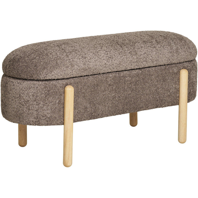 Banquette bouclette Coffre de rangement 2 places Tissu Marron Bouclé Bois Naturel Branca 
