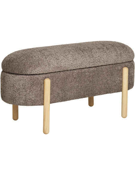 Banquette bouclette Coffre de rangement 2 places Tissu Marron Bouclé Bois Naturel Branca 