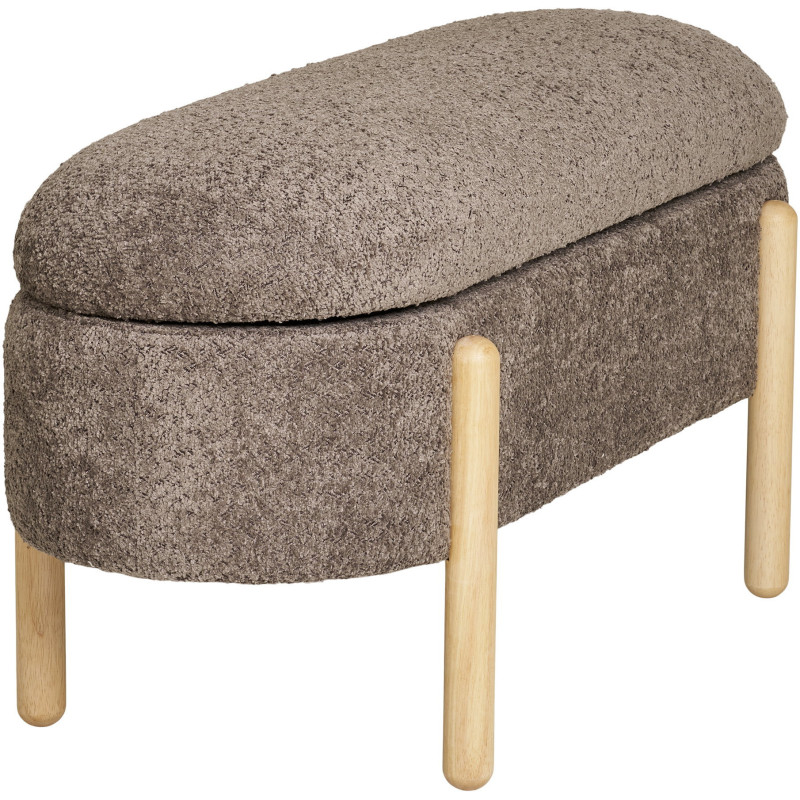 Banquette bouclette Coffre de rangement 2 places Tissu Marron Bouclé Bois Naturel Branca 