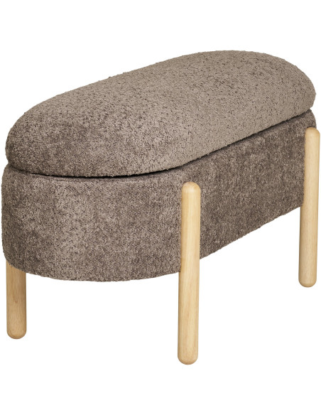 Banquette bouclette Coffre de rangement 2 places Tissu Marron Bouclé Bois Naturel Branca 