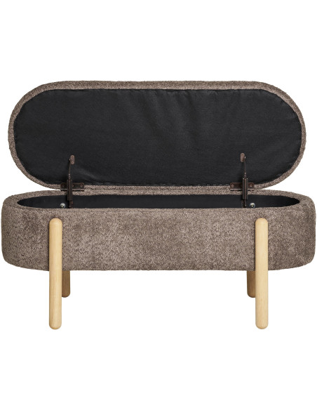 Banquette bouclette Coffre de rangement 2 places Tissu Marron Bouclé Bois Naturel Branca 