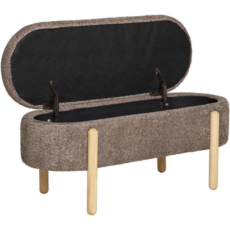 Banquette bouclette Coffre de rangement 2 places Tissu Marron Bouclé Bois Naturel Branca 