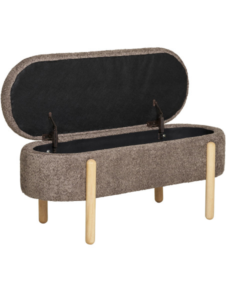 Banquette bouclette Coffre de rangement 2 places Tissu Marron Bouclé Bois Naturel Branca 