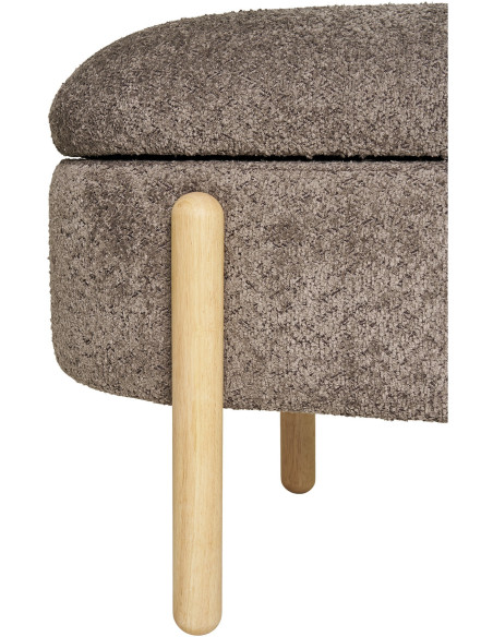 Banquette bouclette Coffre de rangement 2 places Tissu Marron Bouclé Bois Naturel Branca 