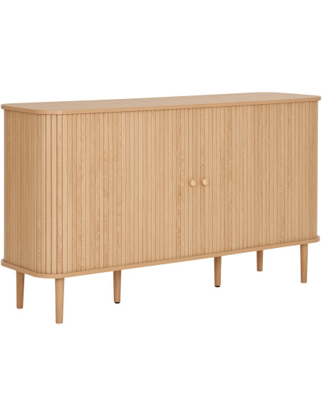 Grand Buffet moderne Bas 2 portes coulissantes Bois MDF Bois de pin Naturel Nikko 