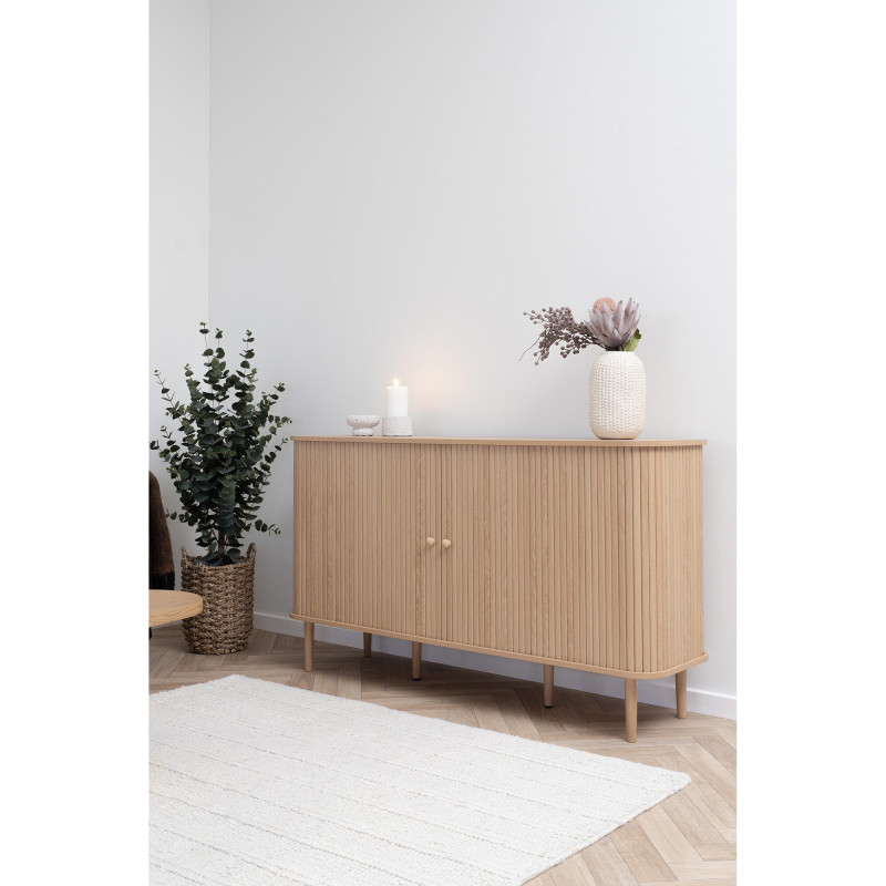 Grand Buffet moderne Bas 2 portes coulissantes Bois MDF Bois de pin Naturel Nikko 