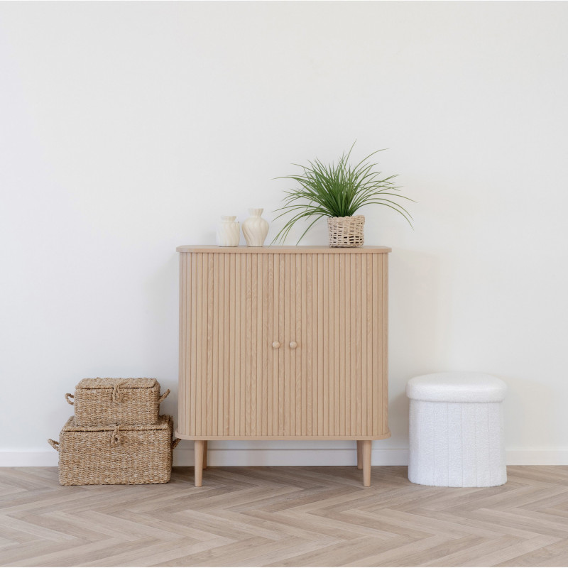 Petit Buffet moderne Bas 2 portes coulissantes Bois MDF Bois de pin Naturel Nikko 