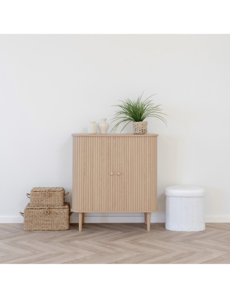 Petit Buffet moderne Bas 2 portes coulissantes Bois MDF Bois de pin Naturel Nikko 