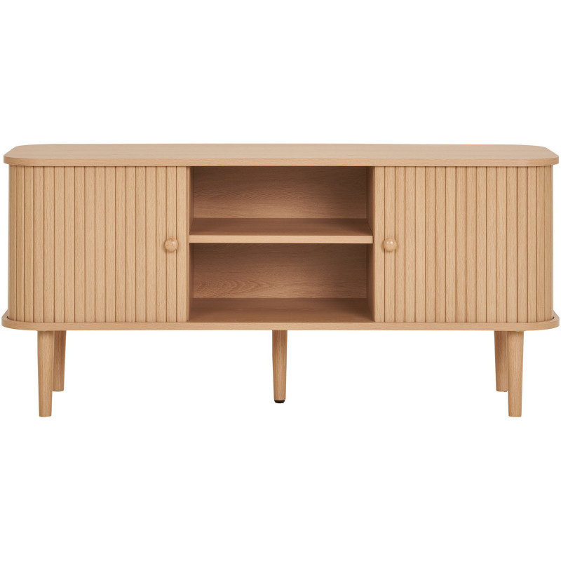 Meuble télé moderne 2 portes coulissantes 2 niches Bois MDF Bois de pin Naturel Nikko 