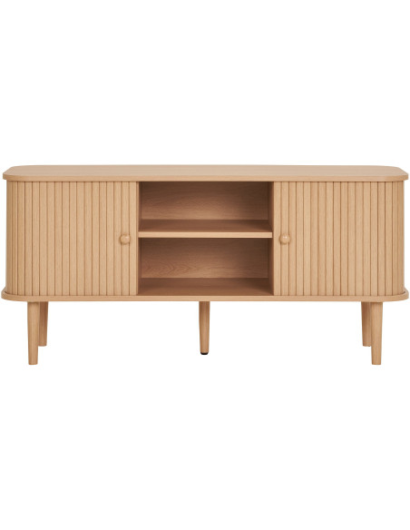 Meuble télé moderne 2 portes coulissantes 2 niches Bois MDF Bois de pin Naturel Nikko 