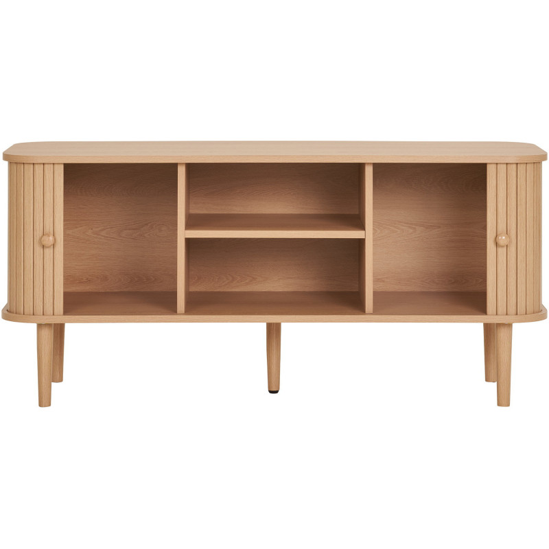 Meuble télé moderne 2 portes coulissantes 2 niches Bois MDF Bois de pin Naturel Nikko 