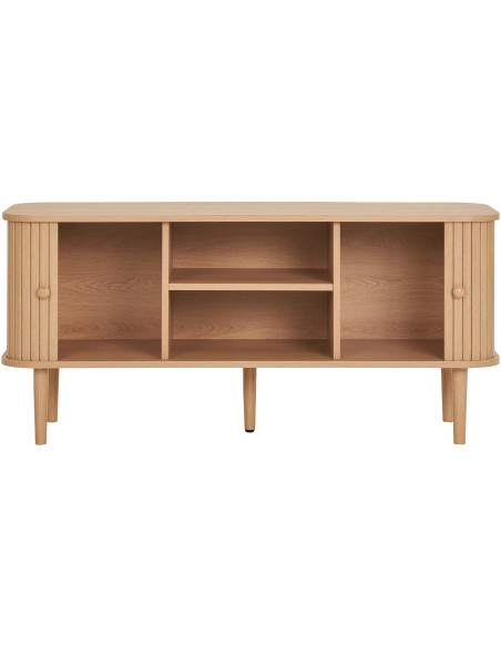 Meuble télé moderne 2 portes coulissantes 2 niches Bois MDF Bois de pin Naturel Nikko 
