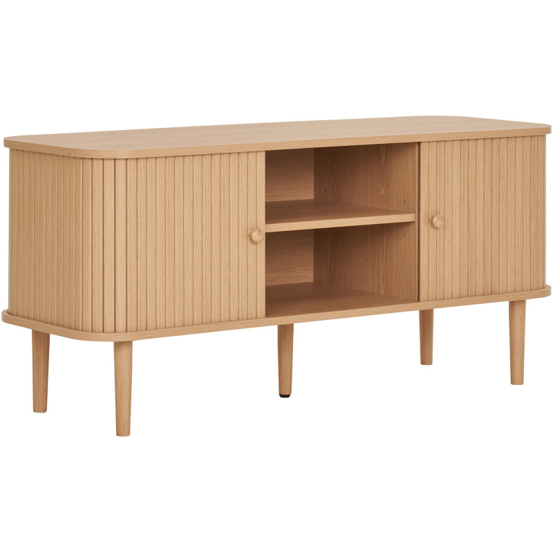 Meuble télé moderne 2 portes coulissantes 2 niches Bois MDF Bois de pin Naturel Nikko 