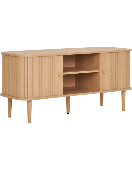 Meuble télé moderne 2 portes coulissantes 2 niches Bois MDF Bois de pin Naturel Nikko 