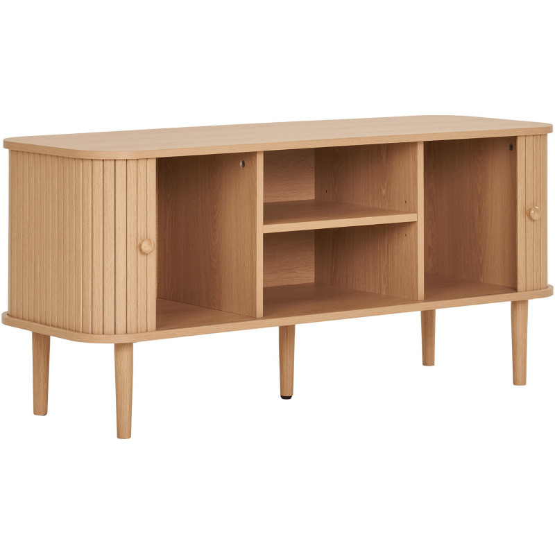 Meuble télé moderne 2 portes coulissantes 2 niches Bois MDF Bois de pin Naturel Nikko 