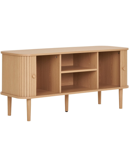 Meuble télé moderne 2 portes coulissantes 2 niches Bois MDF Bois de pin Naturel Nikko 