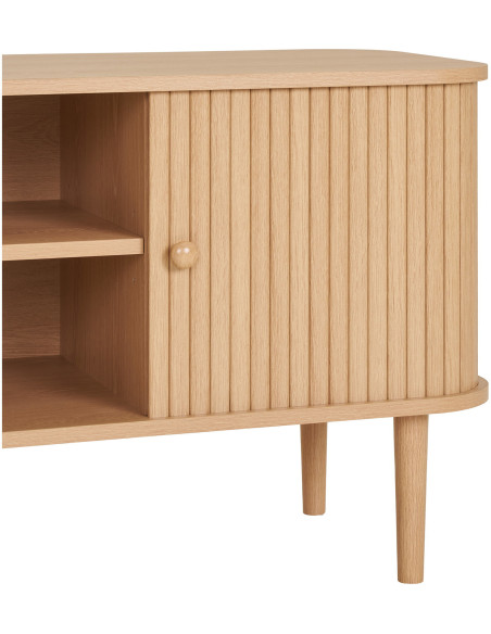 Meuble télé moderne 2 portes coulissantes 2 niches Bois MDF Bois de pin Naturel Nikko 
