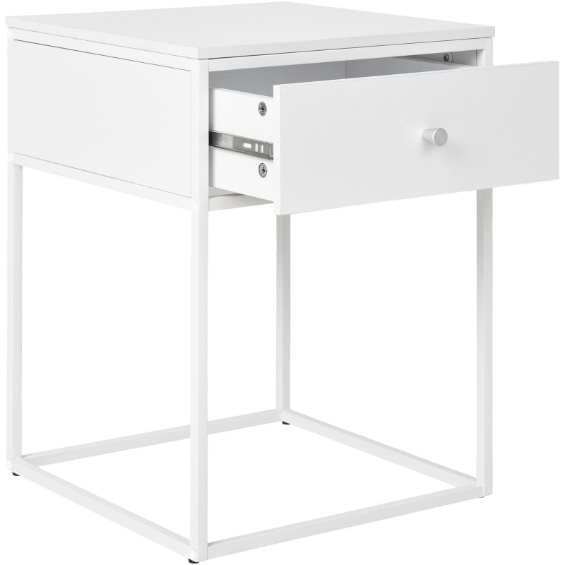 Chevet moderne 1 tiroir Métal Panneau de particules Feuille de mélamine Blanc Vita 