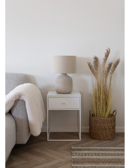 Chevet moderne 1 tiroir Métal Panneau de particules Feuille de mélamine Blanc Vita 