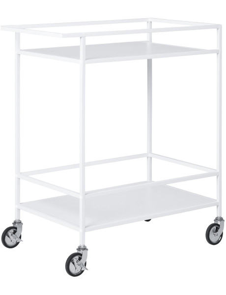 Desserte bar moderne sur roulettes 2 niveaux Métal Panneau de particules Feuille de mélamine Blanc Vita 