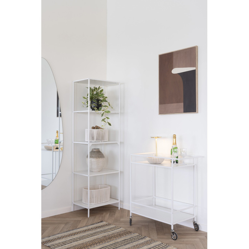 Desserte bar moderne sur roulettes 2 niveaux Métal Panneau de particules Feuille de mélamine Blanc Vita 