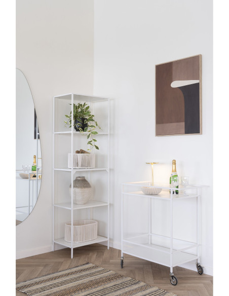 Desserte bar moderne sur roulettes 2 niveaux Métal Panneau de particules Feuille de mélamine Blanc Vita 