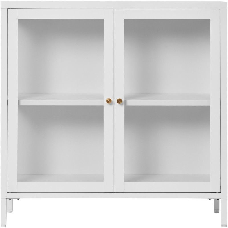 Buffet moderne Bas 2 portes Métal Blanc Verre Transparent Dalby 