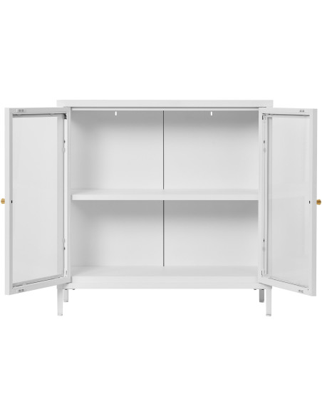 Buffet moderne Bas 2 portes Métal Blanc Verre Transparent Dalby 