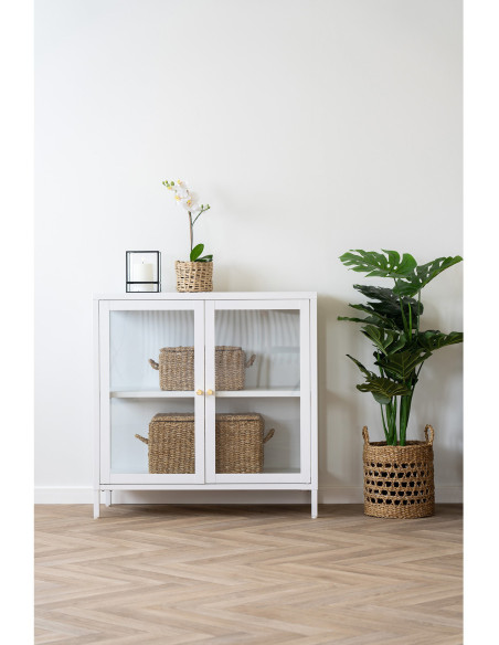 Buffet moderne Bas 2 portes Métal Blanc Verre Transparent Dalby 