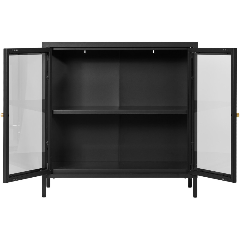Buffet moderne Bas 2 portes Métal Noir Verre Transparent Dalby 