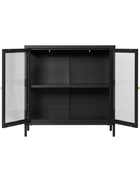 Buffet moderne Bas 2 portes Métal Noir Verre Transparent Dalby 