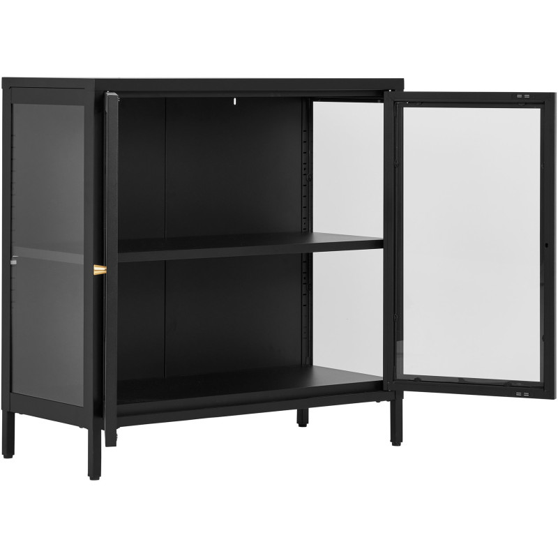 Buffet moderne Bas 2 portes Métal Noir Verre Transparent Dalby 