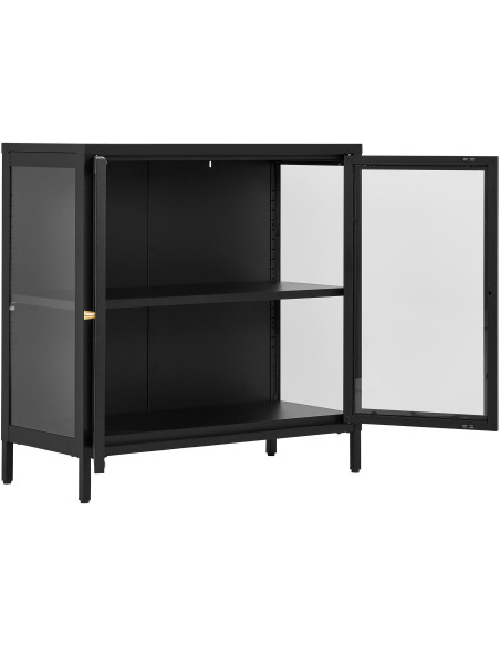 Buffet moderne Bas 2 portes Métal Noir Verre Transparent Dalby 