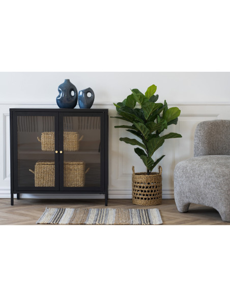 Buffet moderne Bas 2 portes Métal Noir Verre Transparent Dalby 