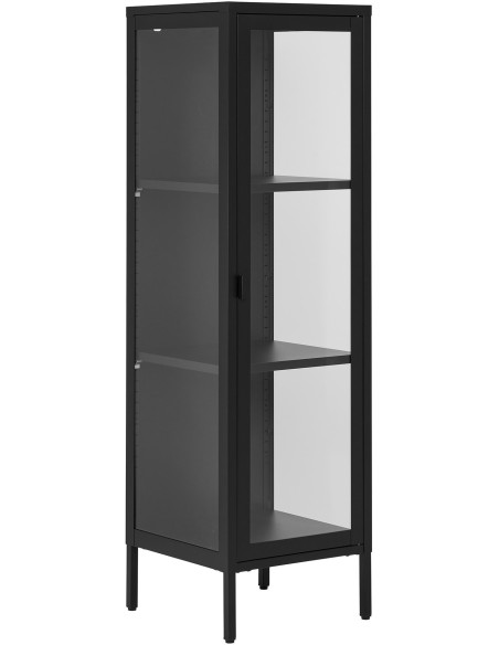 Buffet Vitrine moderne Haut 1 porte Métal Noir Verre Transparent Brisbane 