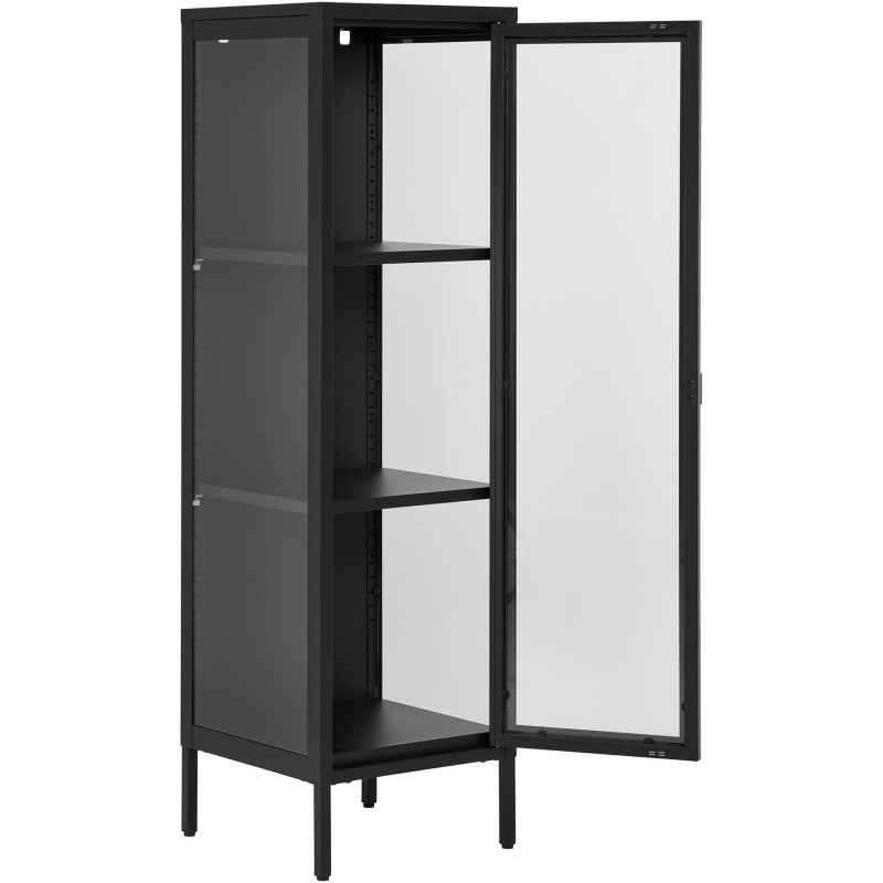 Buffet Vitrine moderne Haut 1 porte Métal Noir Verre Transparent Brisbane 