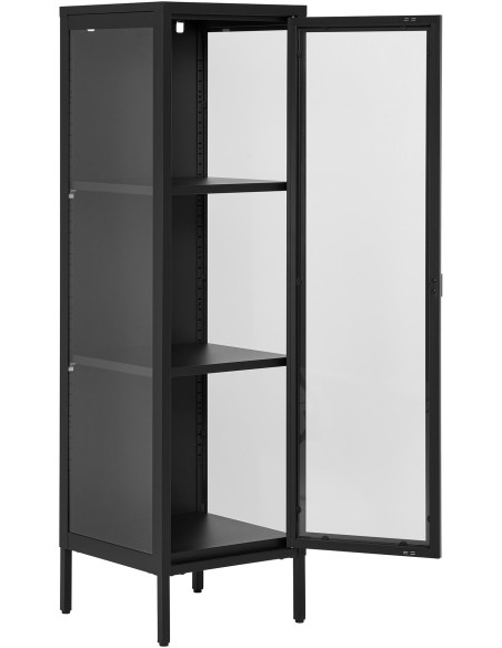 Buffet Vitrine moderne Haut 1 porte Métal Noir Verre Transparent Brisbane 
