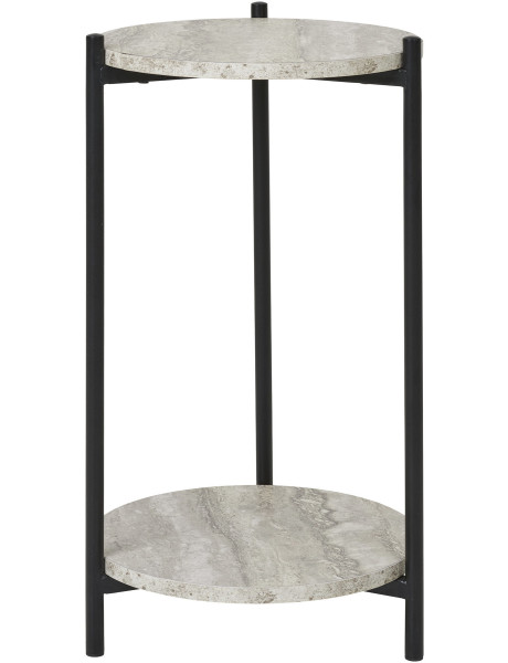 Table d'appoint moderne Ronde 1 étagère Bois MDF Beige Effet travertin Métal Noir Leuven 