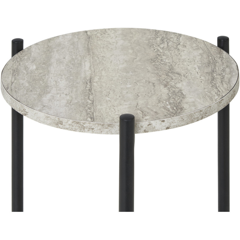 Table d'appoint moderne Ronde 1 étagère Bois MDF Beige Effet travertin Métal Noir Leuven 